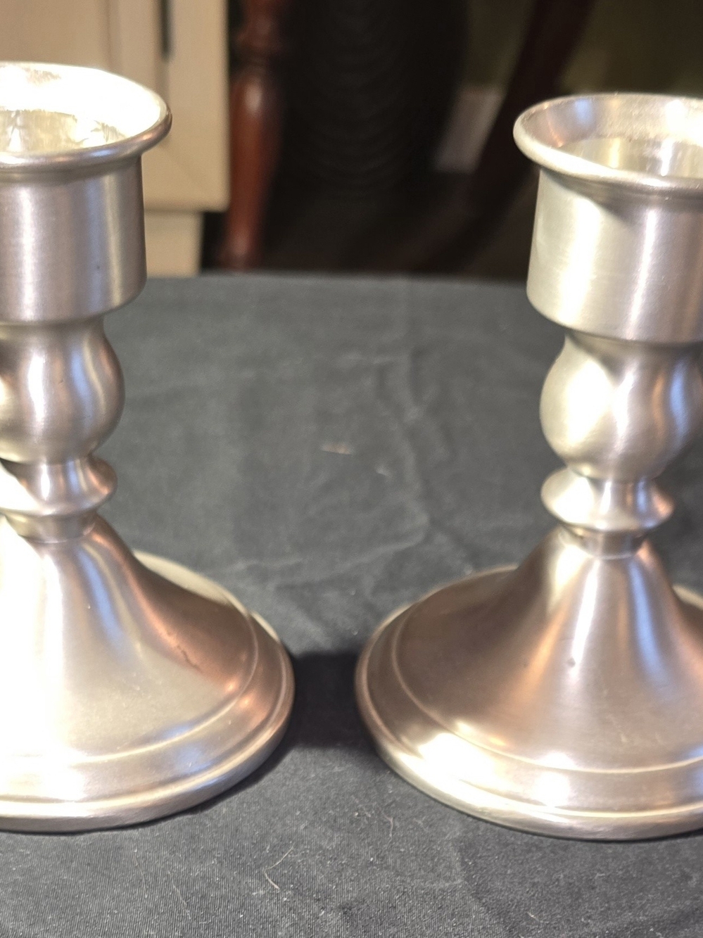 Vintage WEB Pweter Weighted Pillar Candle Holders - Pair in excellent condition.